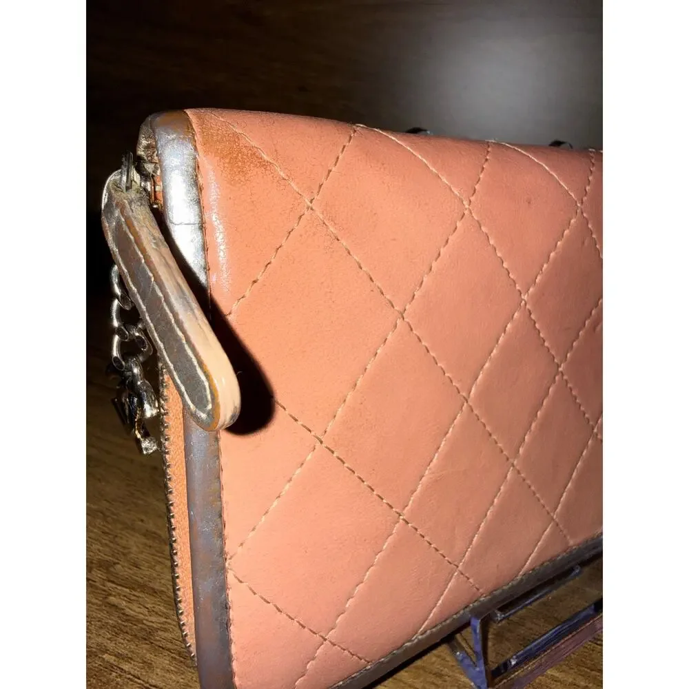 Chanel Quilted Zip Around Wallet – Pink Leather with Silver Hardware & Trim